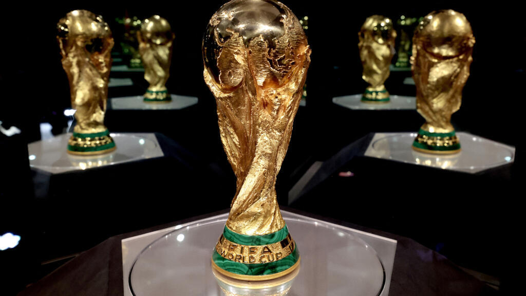 A FIFA World Cup trophy is displayed at the Akron Stadium, where it arrived as the second part of its tour in Zapopan, Mexico on February 28, 2026.