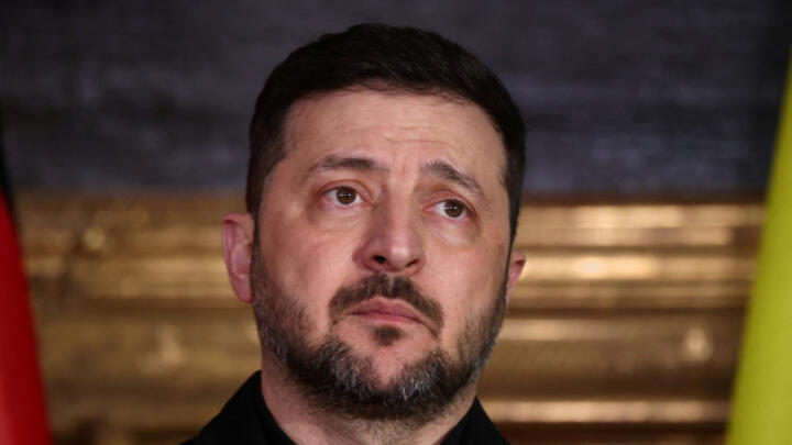 In this file photo, Ukrainian President Volodymyr Zelensky delivers a statement during the Munich Security Conference MSC, at the Residenz of the former Bavarian Kings, in Munich, Germany, February 14