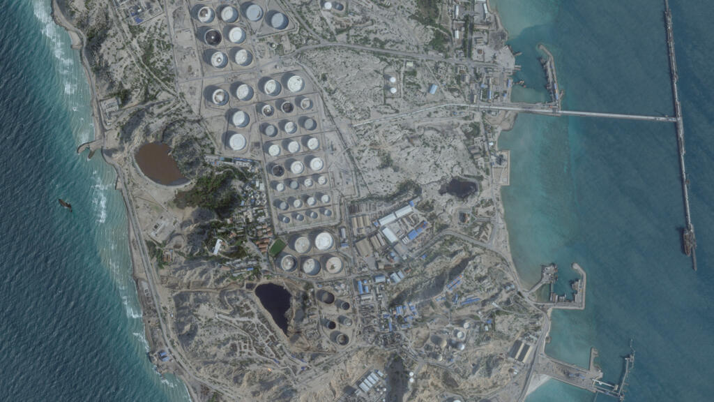 A satellite image shows an oil terminal at Kharg Island, Iran, February 25, 2026. 