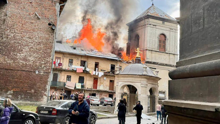 A Russian strike on the historic center of this city in western Ukraine.