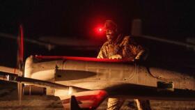 A file photo showing a Ukrainian serviceman of the 14th Separate Unmanned Aerial Systems Regiment preparing a long-range drone An-196 Liutyi before takeoff in undisclosed location, Ukraine, Tuesday, October 14, 2025.