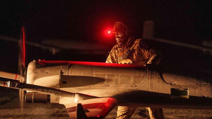 A file photo showing a Ukrainian serviceman of the 14th Separate Unmanned Aerial Systems Regiment preparing a long-range drone An-196 Liutyi before takeoff in undisclosed location, Ukraine, Tuesday, October 14, 2025.