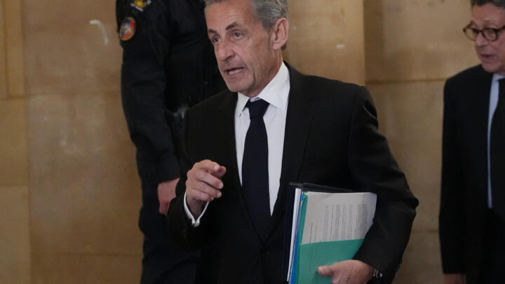 Former French President Nicolas Sarkozy arrives at the appeals courthouse in Paris, France, for the first day of his appeal trial, on March 16, 2026