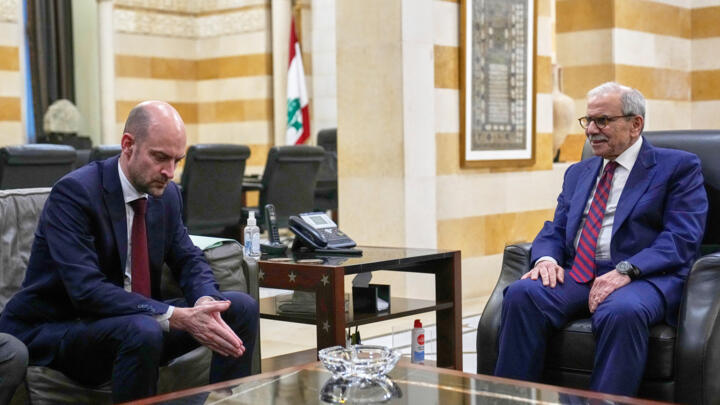 Lebanon Prime Minister Nawaf Salam, right, meets with French Foreign Minister Jean-Noel Barrot, in Beirut, Thursday, March 19, 2026.