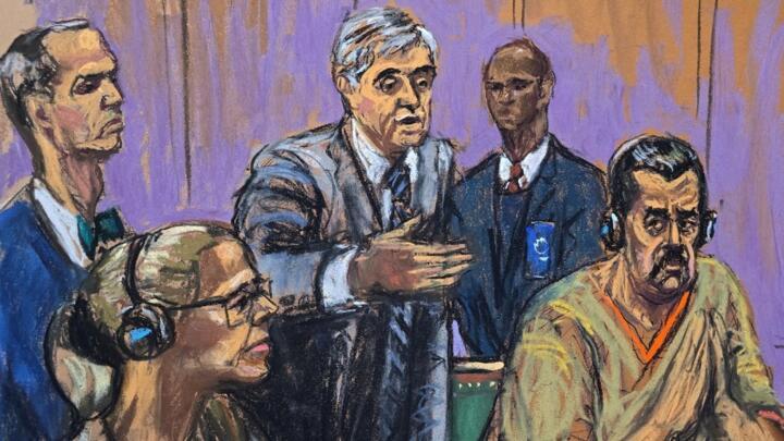This sketch of the courtroom shows former Venezuelan President Nicolás Maduro in New York, USA, on March 26, 2026