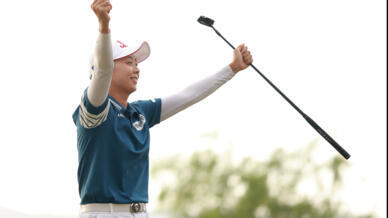South Korean Kim Hyo-joo celebrates her victory in the LPGA Ford Championship in Arizona